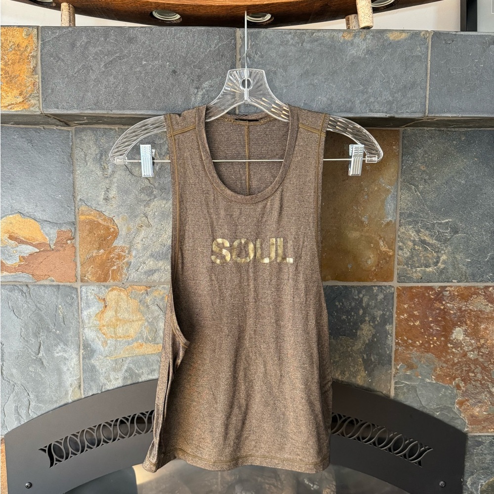 Lululemon Stripey Gold Cardio Squad Athletic Tank Soul Cycle low sides size 4